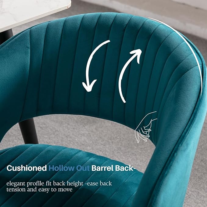 COMULER Teal Velvet Dining Chairs Gold Legs, Modern Dining Room Chairs with Arms Set of 2 Upholstered Accent Chair Armchair with Barrel Back for Kitchen Living Room