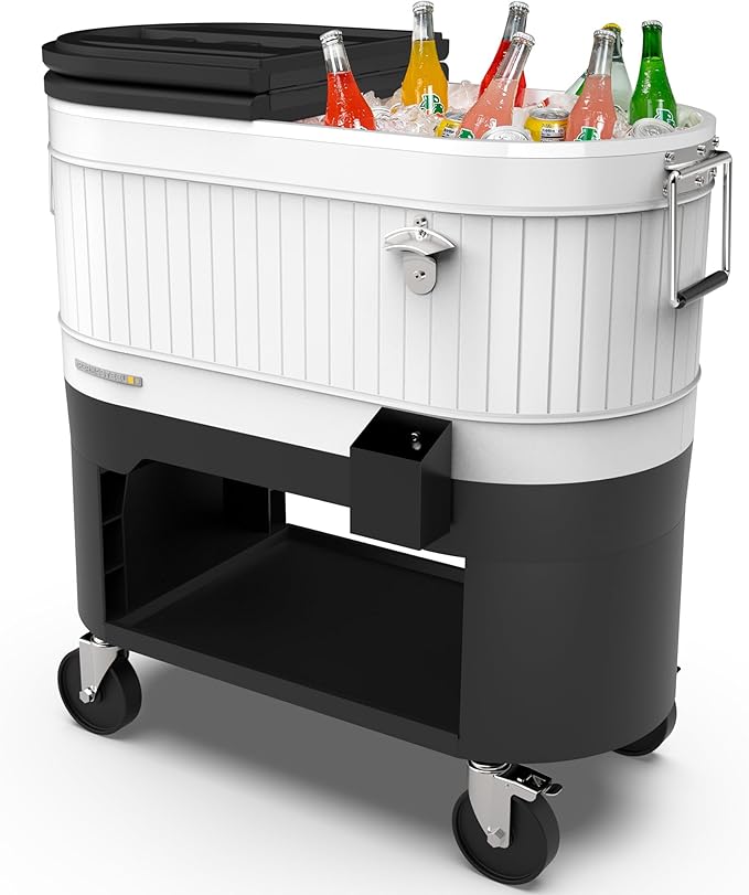 Permasteel Rolling Patio Cooler – Large Outdoor Ice Chest with Wheels, Beverage Cooler for Backyard, BBQ, Tailgate, Beach,...