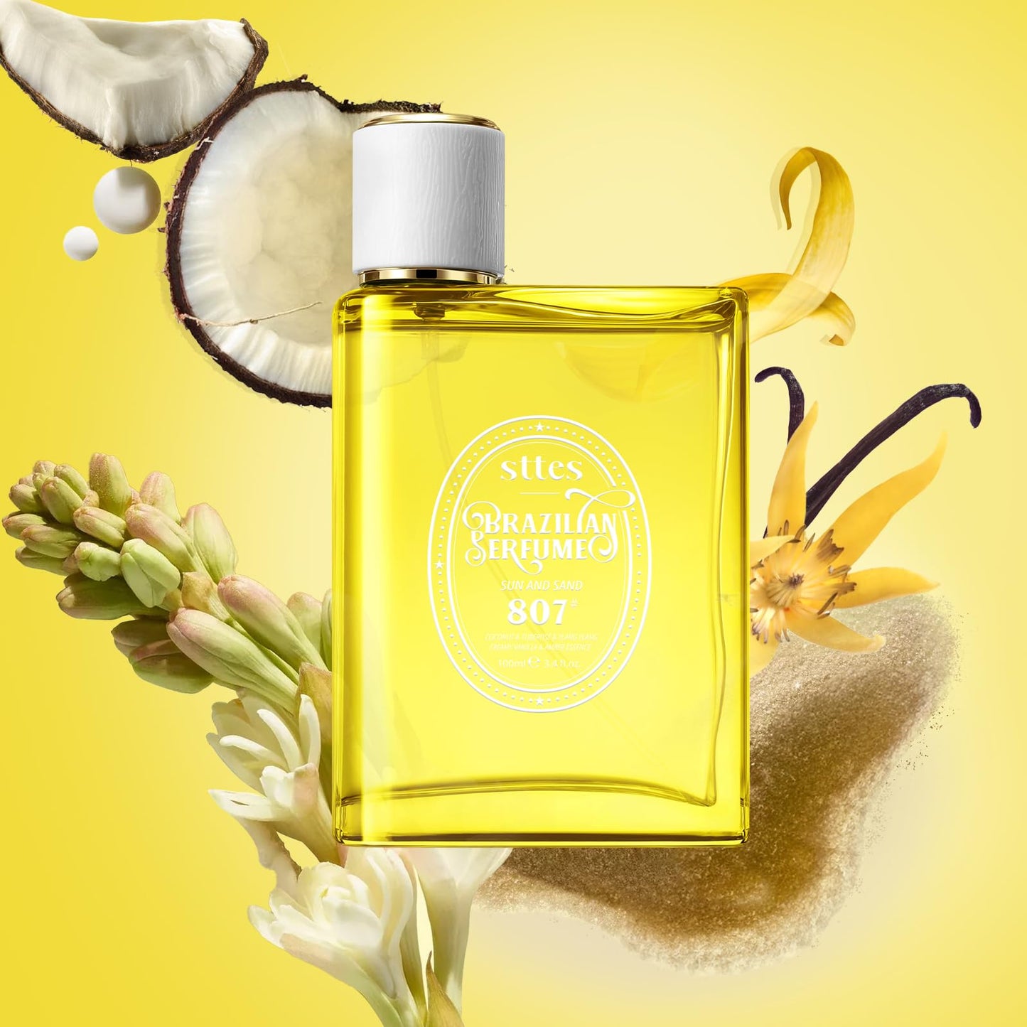 Sttes Perfume 807# (SUN AND SAND) – Eau De Parfum 100ml (3.4 fl oz) – Coconut Milk, Warm Sand, Vanilla