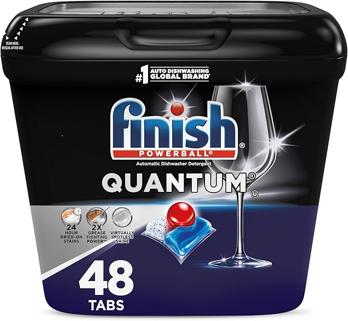 Finish Quantum Dishwasher Pods, No Pre-Rinse Dishwasher Detergent Soap Removes 24HR Dried-On Stain and Grease, Leaving a Virtually Spotless Shine, 48 Count