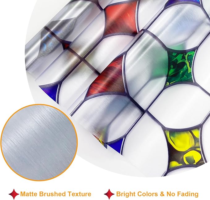 Stained Glass Window Film - Non-Adhesive Colorful Privacy Film | Privacy Protection, Reusable & Renter Friendly | Perfect for Bedroom/Bathroom Room Decor(Frosted Mosaic, 17.5 X 157.4 in)