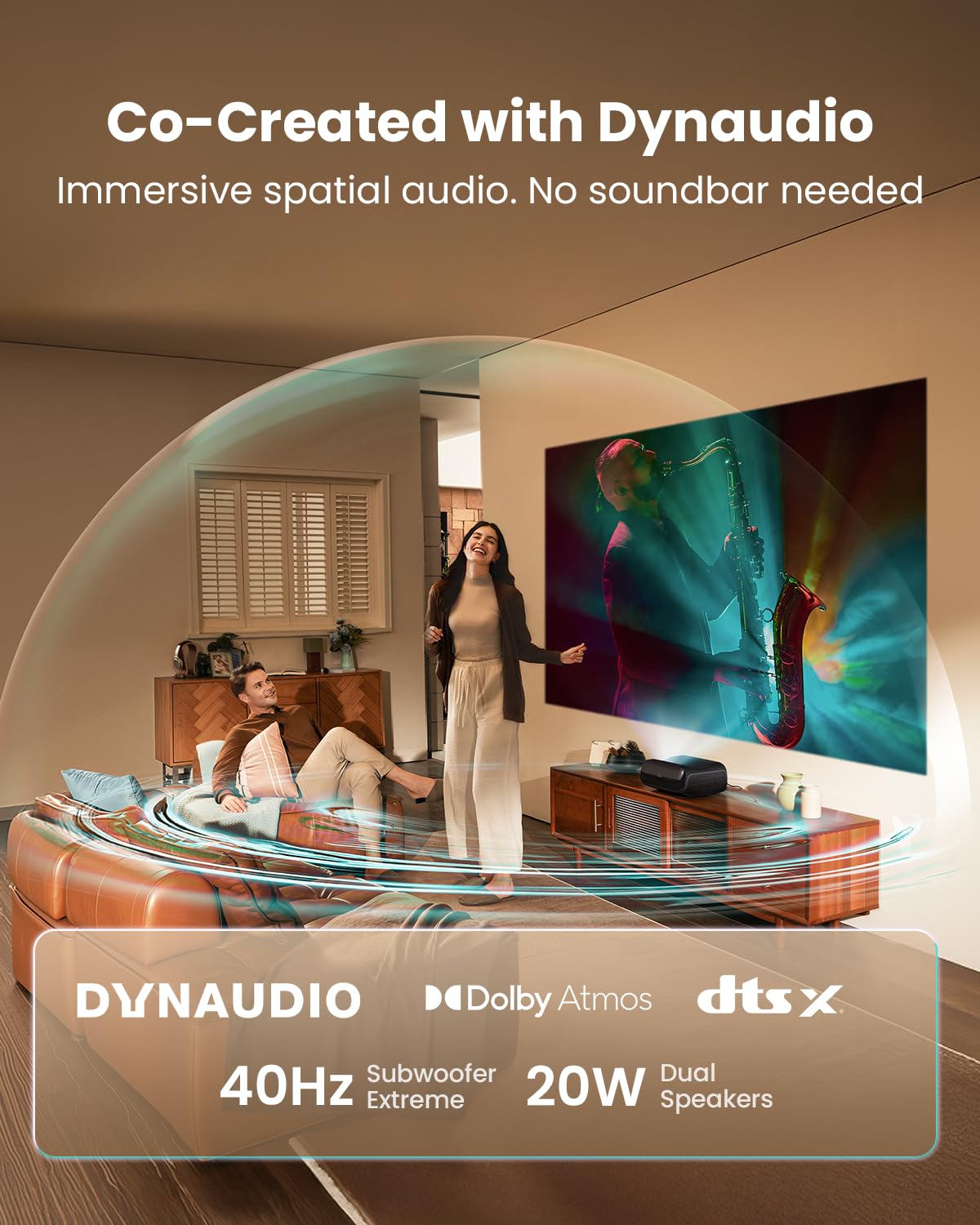 JMGO O2S Ultra UHD 4K Ultra Short Throw Projector, 3600 ISO Lumen Triple Laser Projector, Dolby Vision, 20W Dynaudio Integrated Speakers, Google TV, Dolby Atoms, DTS-X.