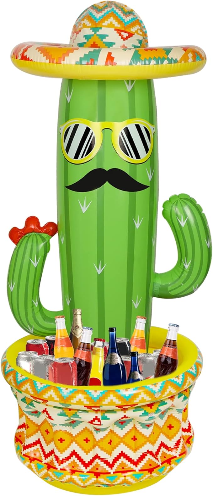 Triumpeek Inflatable Cactus Cooler, 55" Fiesta Cactus Ice Bucket Wearing Sombreros for Summer Swimming Pool Hawaiian Theme...