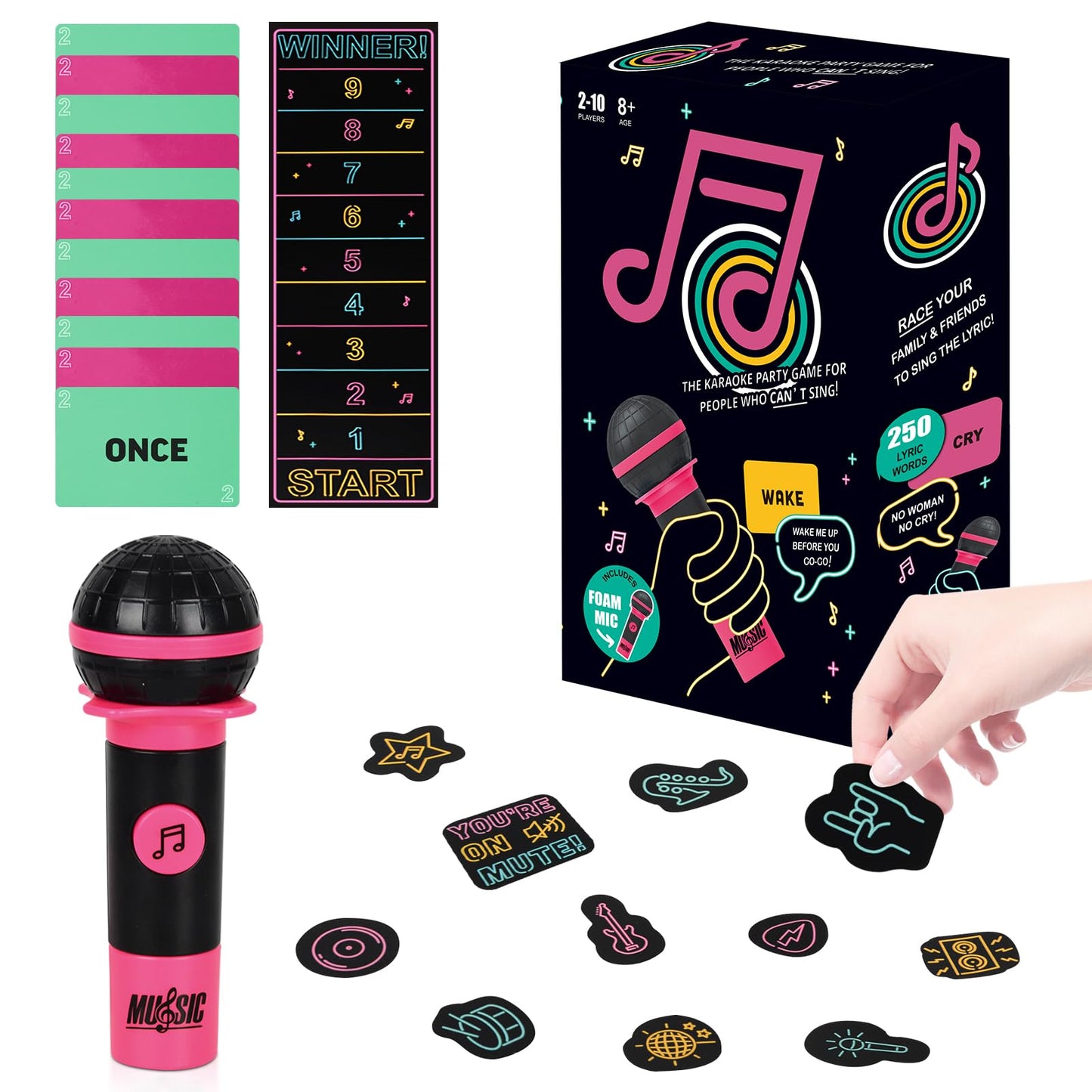Music Board Games for Family Night, Family Karaoke Game, 8+ Year Olds, 2-10 Players - with 250 Lyrics (125 Cards) for Hilarious Game Nights & Birthday Party, Kids Gift