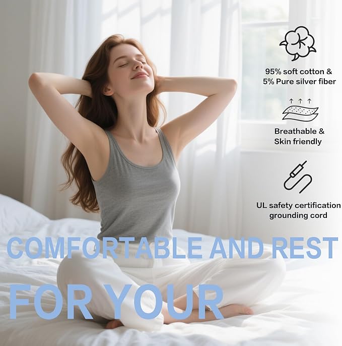 Ali King Grounding Sheets - Full XL Size, Soft Cotton with Silver Fiber, 15'' Deep Pocket Earth Grounding Fitted Bed Sheets for Improved Sleep (Beige, Full XL 54''*80''*15'')