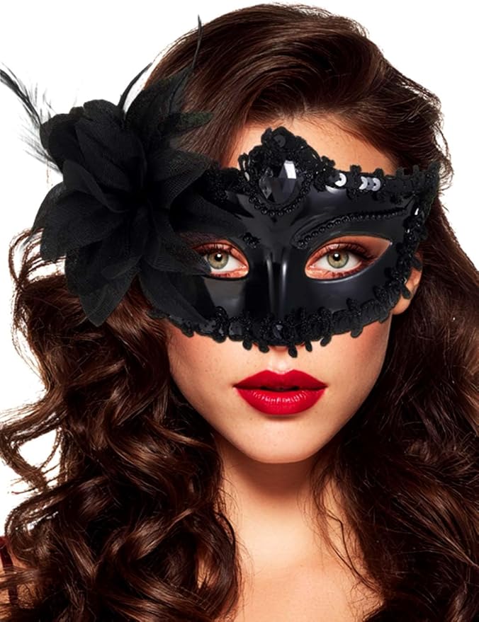 Zehope Flower Masquerade Masks Lace Venetian Mask Halloween Mardi Gras Party Costume for Women