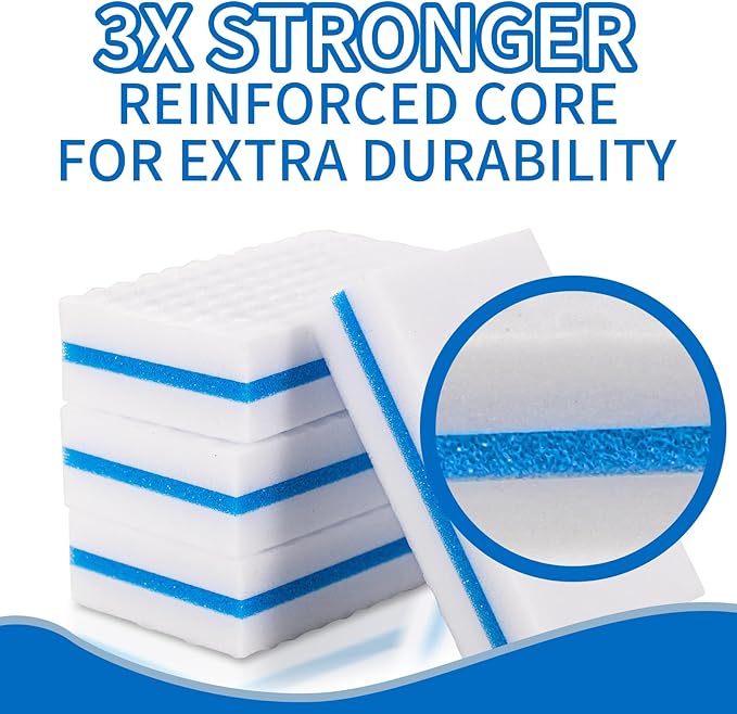 M. Neat Upgrade Melamine Sponge, 100 Pack Extra Thick More Lasting 3X Density Premium Magic Sponge Eraser, Multi Surface Power Scrubber Foam Stain and Mark Removal Cleaning Pads