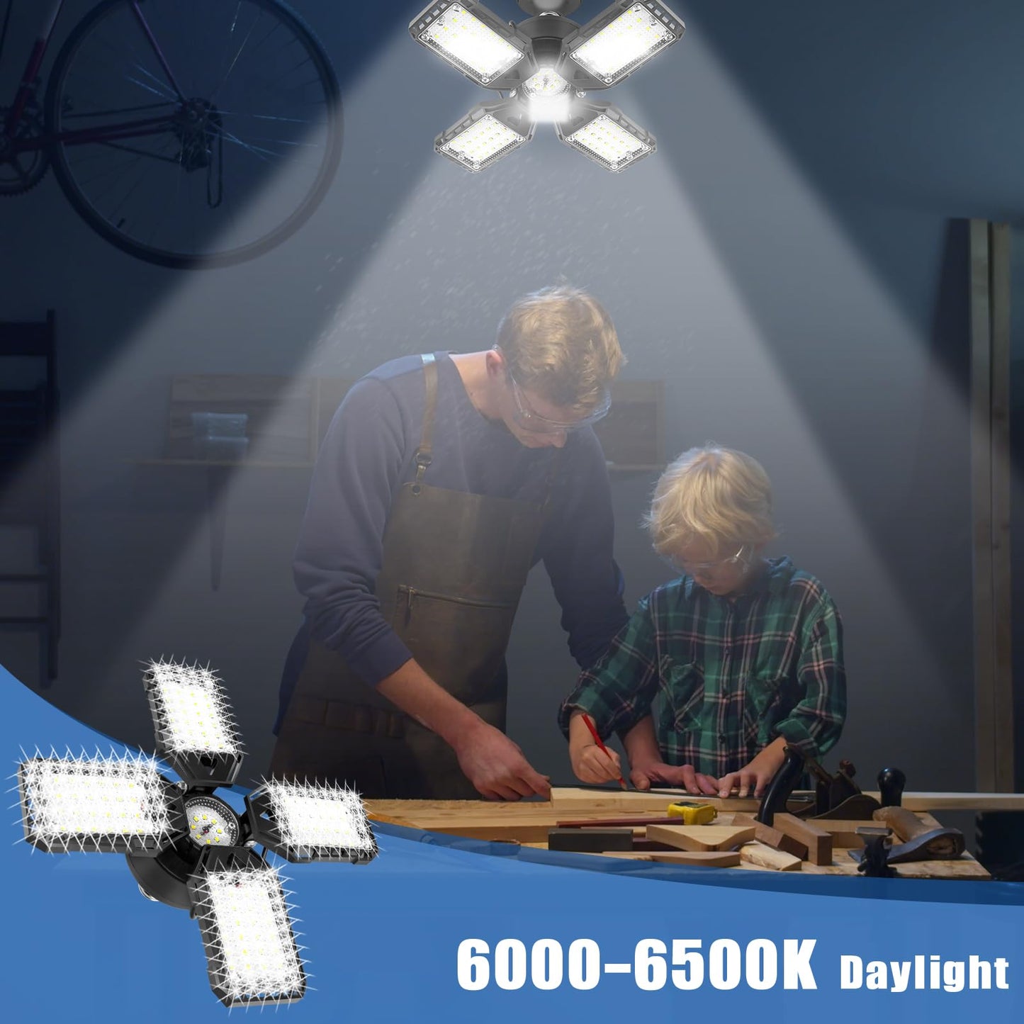 Aoretic LED Garage Lights Bulb 2 Pack -120W, 12000LM 6500K Led Shop Light with 4+1 Deformable Panels, Basement Barn Light Garages Ceiling Lights, E26/E27 for Garage, Warehouse, Shop