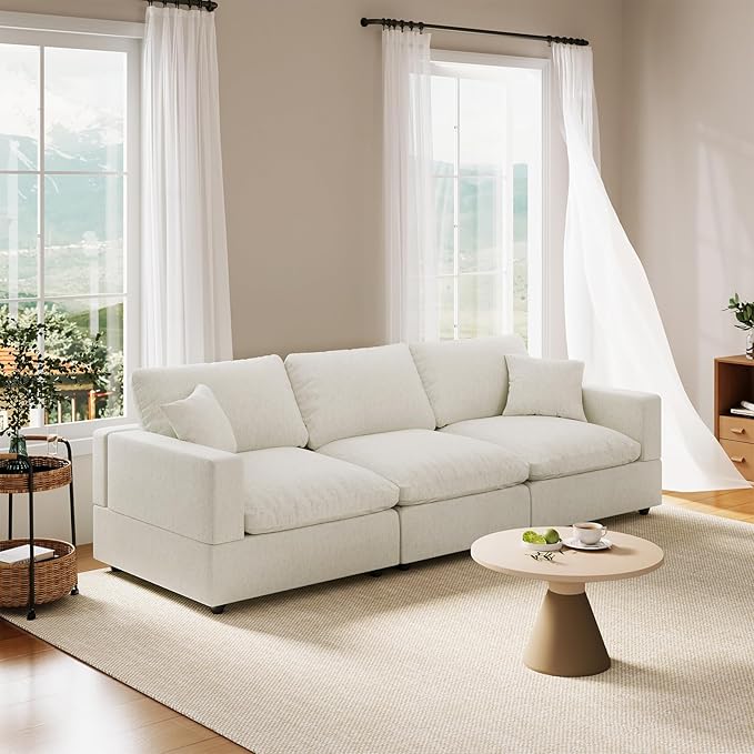 Cloud Couch Modular Sectional Sofa, 95.4" 3-Seater Sectional Couches for Living Room, Convertible Cloud Sofa, Down Filled Wide & Deep Seat, Removable Washable Cushion Cover & Backrest Pillow Cover