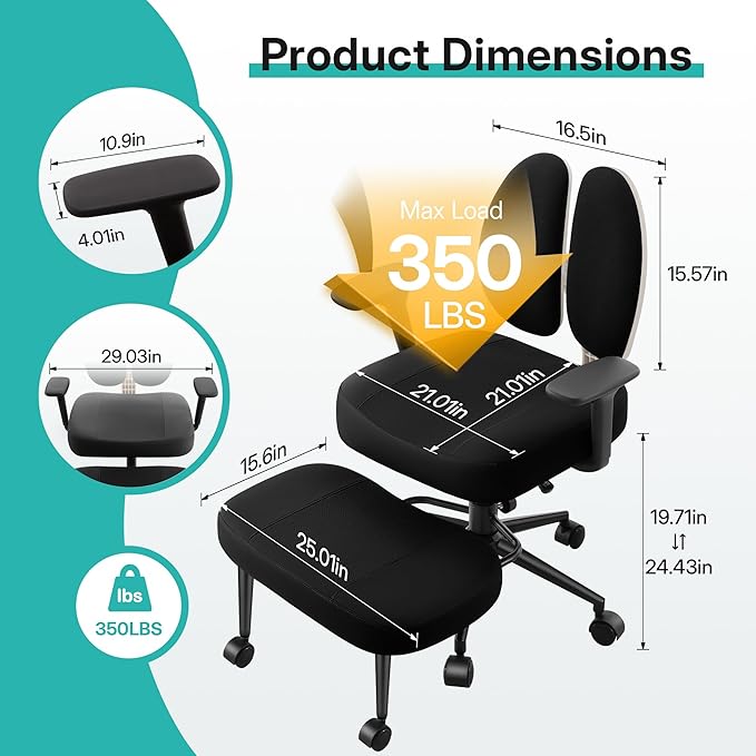 Criss Cross Office Chair with Armrest Wheels & Stretchable Rotating Footrest, Ergonomic Cross Legged Swivel Chair with Back Support& Adjustable Height for Yoga Kneeling Meditation Home Office