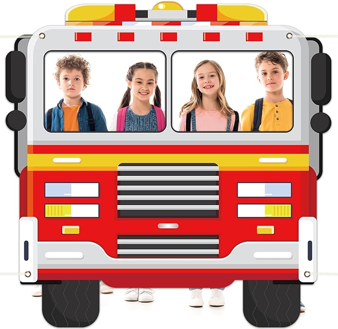 Firetruck Shaped Photo Prop Selfie Frame Party Decor 59 x 59In Large Fabric Cartoon Firefighter Photo Booth Props Fireman ...