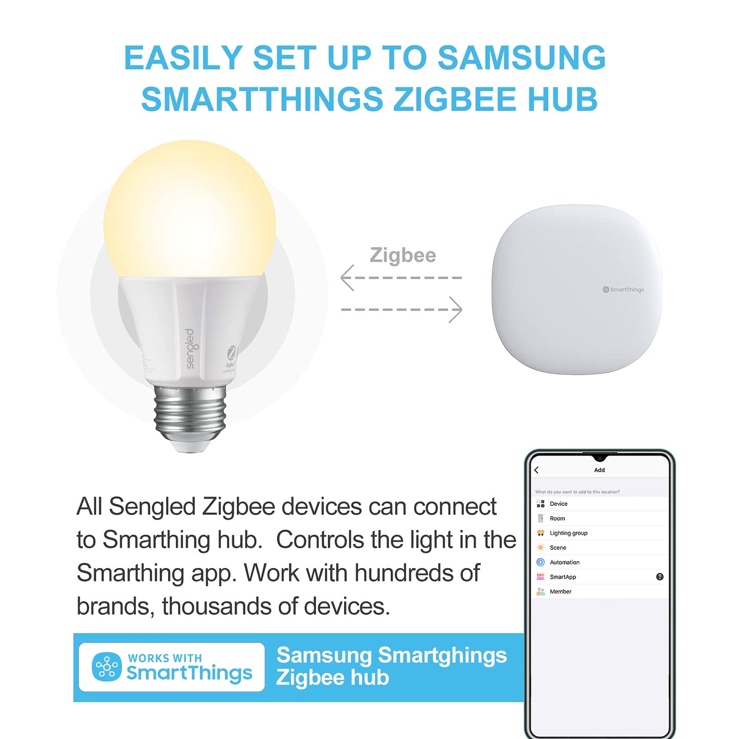 Sengled Zigbee Smart Light Bulbs, Smart Hub Required, Works with SmartThings and Echo with built-in Hub, Voice Control with Alexa and Google Home, Soft White 60W Eqv. A19 Alexa Light Bulb, 8 Pack