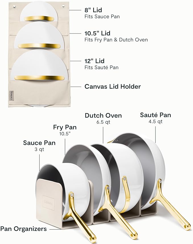 Caraway 23-Piece Nonstick Ceramic Cookware & Bakeware Set – Pots, Frying Pans, Lids, Baking Sheets, Pans, Cooling Rack & Storage – Oven Safe, Non-Toxic – Compatible with All Stovetops - White