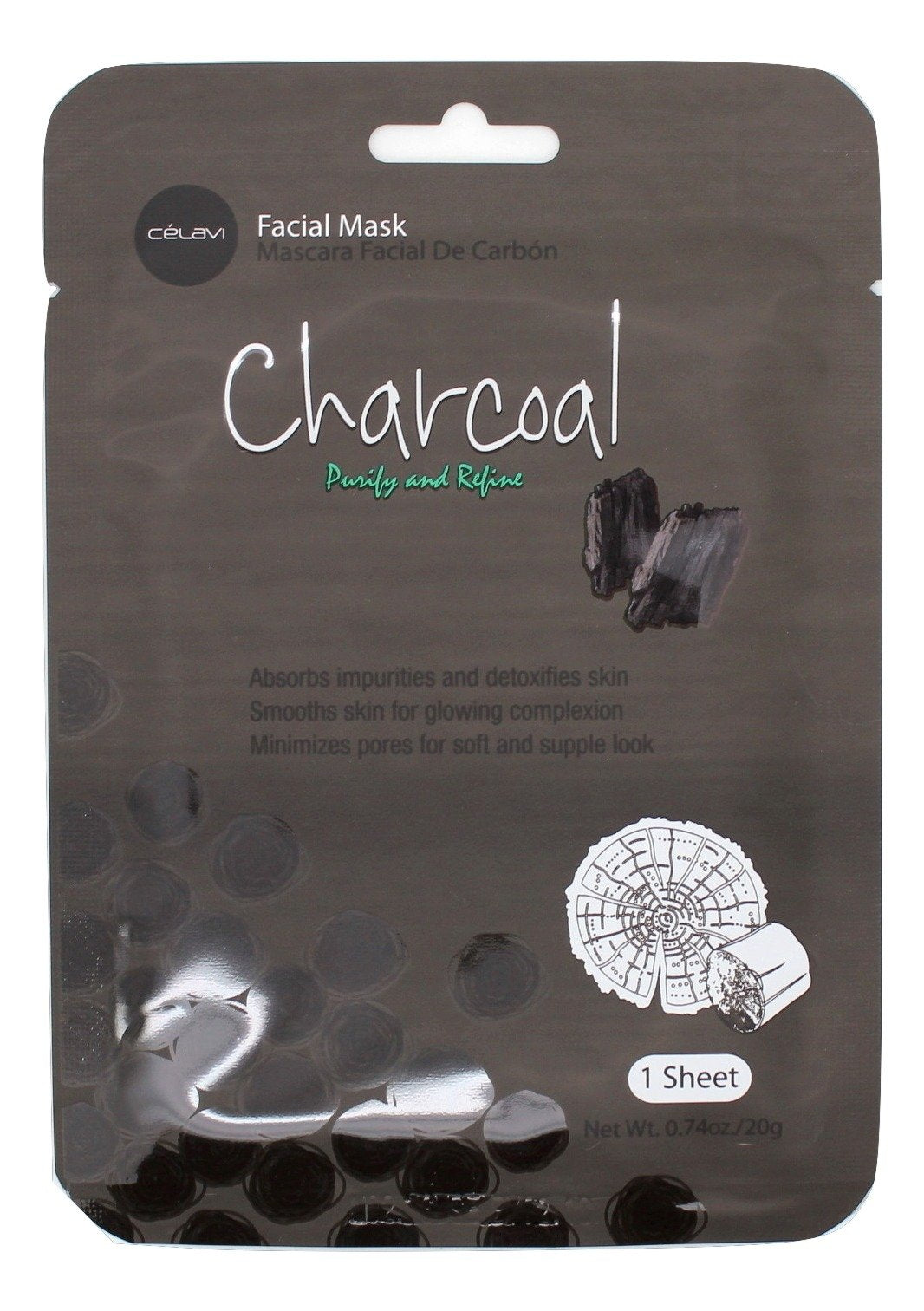 Celavi Essence Facial Mask Paper Sheet Korea Skin Care Moisturizing 24 Pack (Charcoal)