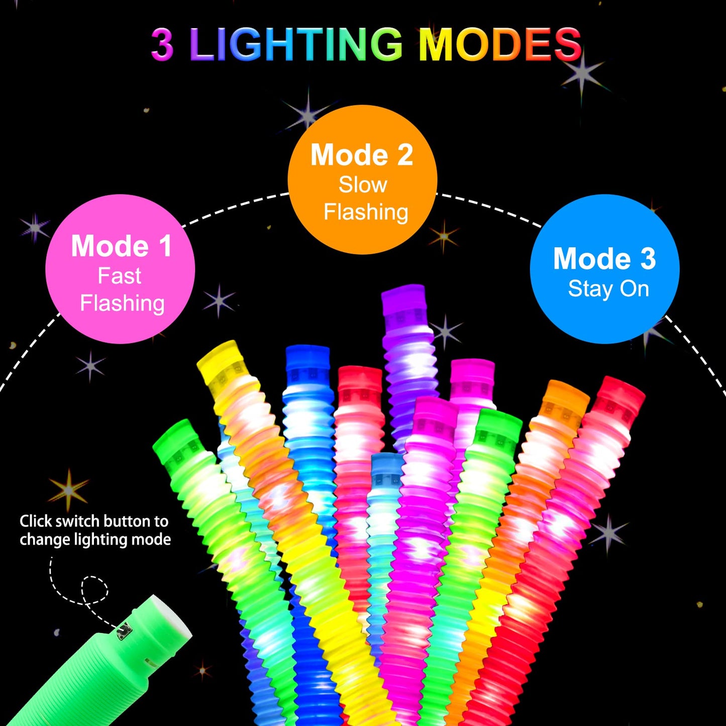 UrChoice Glow Sticks Party Favors for Kids, 25 PCS-LED Pop Tubes Neon Necklaces Bracelets, Glow in the Dark Party Pack, Light up Camping Toys for Toddlers, Imaginative Play ,Hours of Fun for Kids