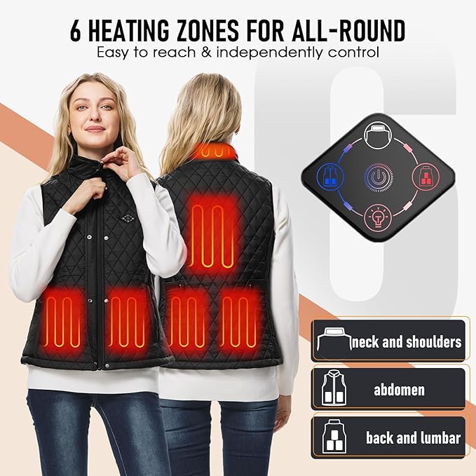 Women Heated Vest with Battery Pack, 16000mAh 7.4V Smart Rechargeable Heated Vests, Electric Lightweight Heating Vest Jacket