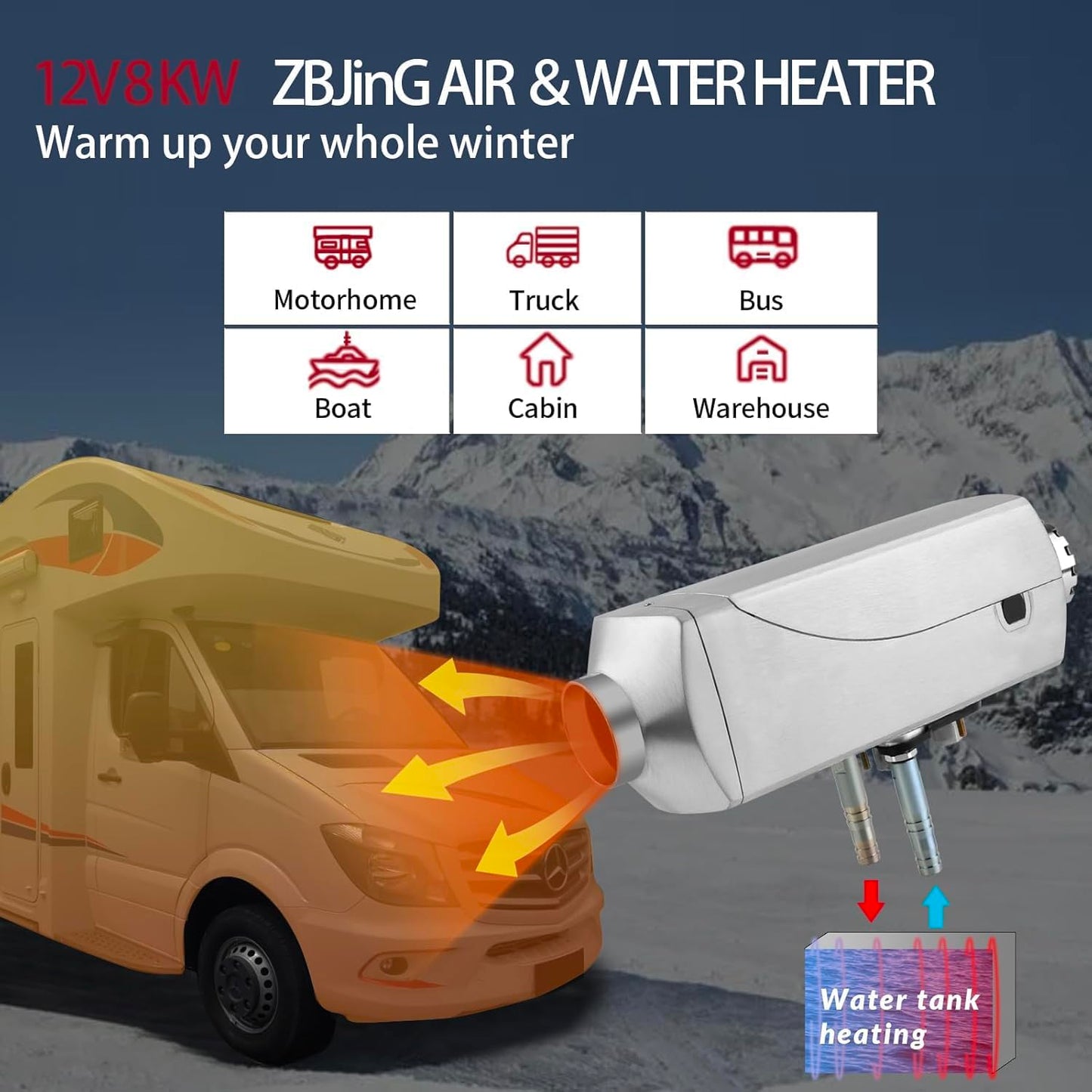 8KW Diesel Heater 12V for RV Water Tank Heating & Engine Preheating,Truck Cabin Heating System with Aviation Plug, Aluminum Alloy Housing & LCD Switch Control
