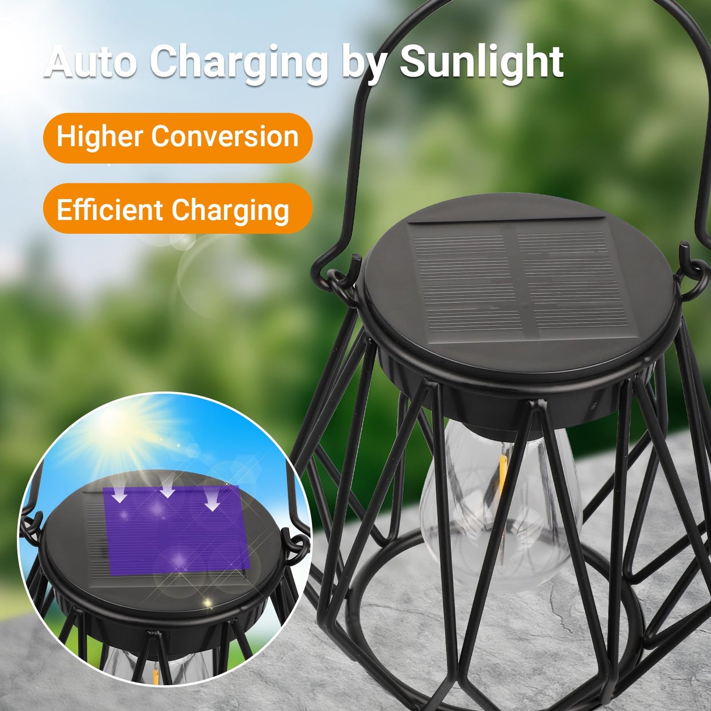 TaoFiaCo Solar Lanterns Outdoor Waterproof, Upgraded Powered Hanging Solar Lights for Outside, Auto On/Off, Brighter Hanging Outdoor Decor Lights for Yard Garden Patio Pathway 2 Pack