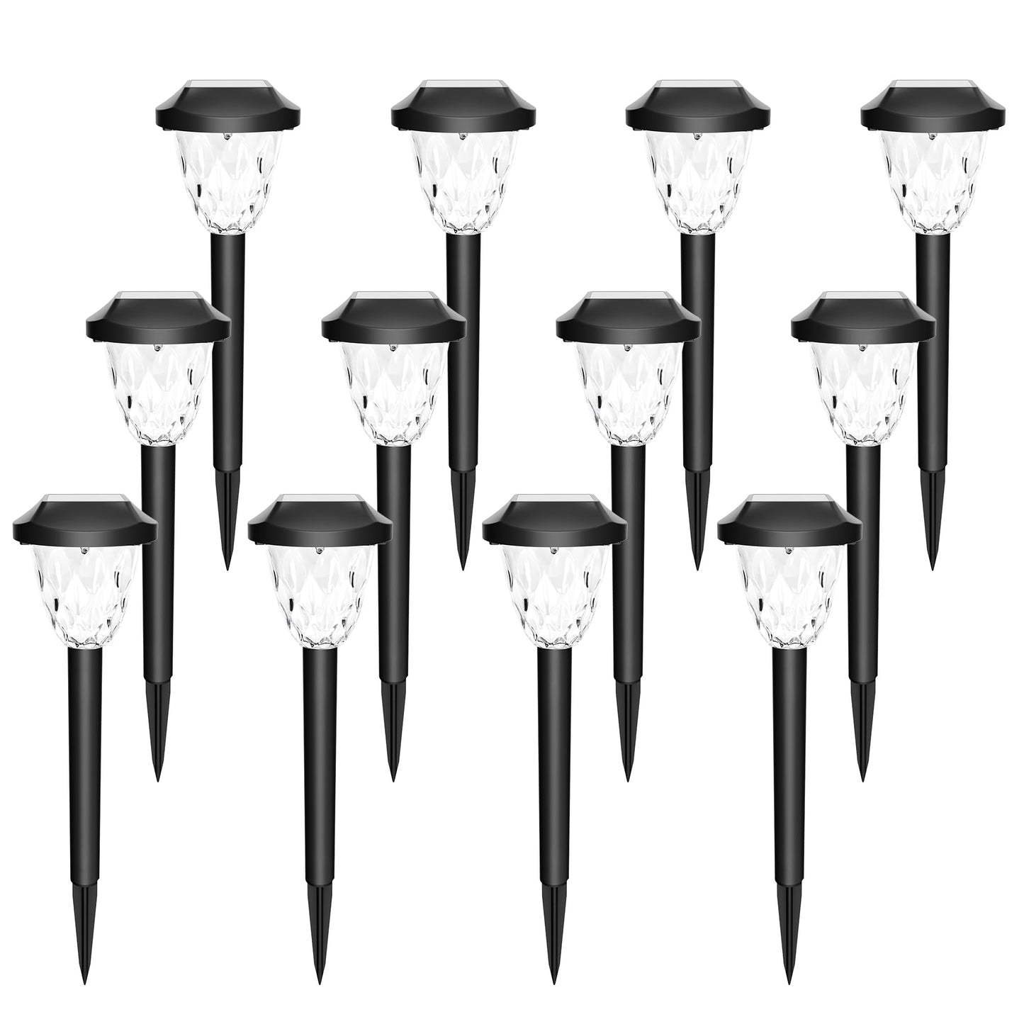 GIGALUMI 12 Pack Solar Lights Outdoor, Solar Pathway Lights with Great Pattern, Waterproof Auto On/Off Solar Powered Light for Outside Yard Garden Walkway Driveway Lawn Pathway