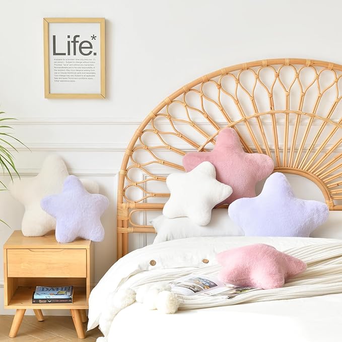 Xiashrk Star Pillow, Decorative Throw Pillows for Bed Couch, 15" Star Shaped Pillow Plush Floor Cushions Room Decor Pillow with Soft Faux Rabbit Fur for Sofa Bedroom Living Room