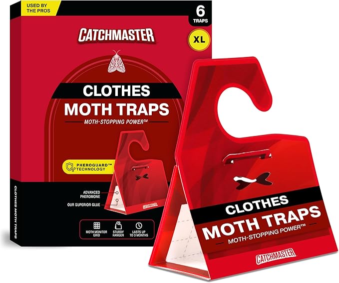 Catchmaster Clothes Moth Traps with Premium PheroGuard Technology – XL, Extra-Strength Glue – Odorless, Traps & Eliminates Moths – Protects Clothes, Closets and Wardrobes – 6-Pack