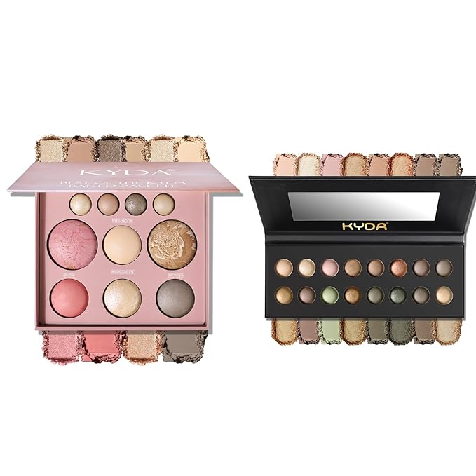 KYDA Baked Makeup Palette Set, Full Size All-in-One Makeup Palette and Earth Tone Eyeshadow Palte, Long Wearing, High Pigm...