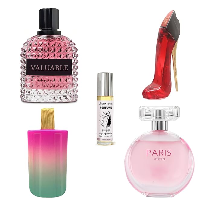 4-Piece Women's Perfume Set with 10ml Rollerball, EDP Collection, Variety of Fragrances,Long Lasting Fragrance (VALUABLE Women,Paris Women,Rio Jasmine,Nice Girl Red)