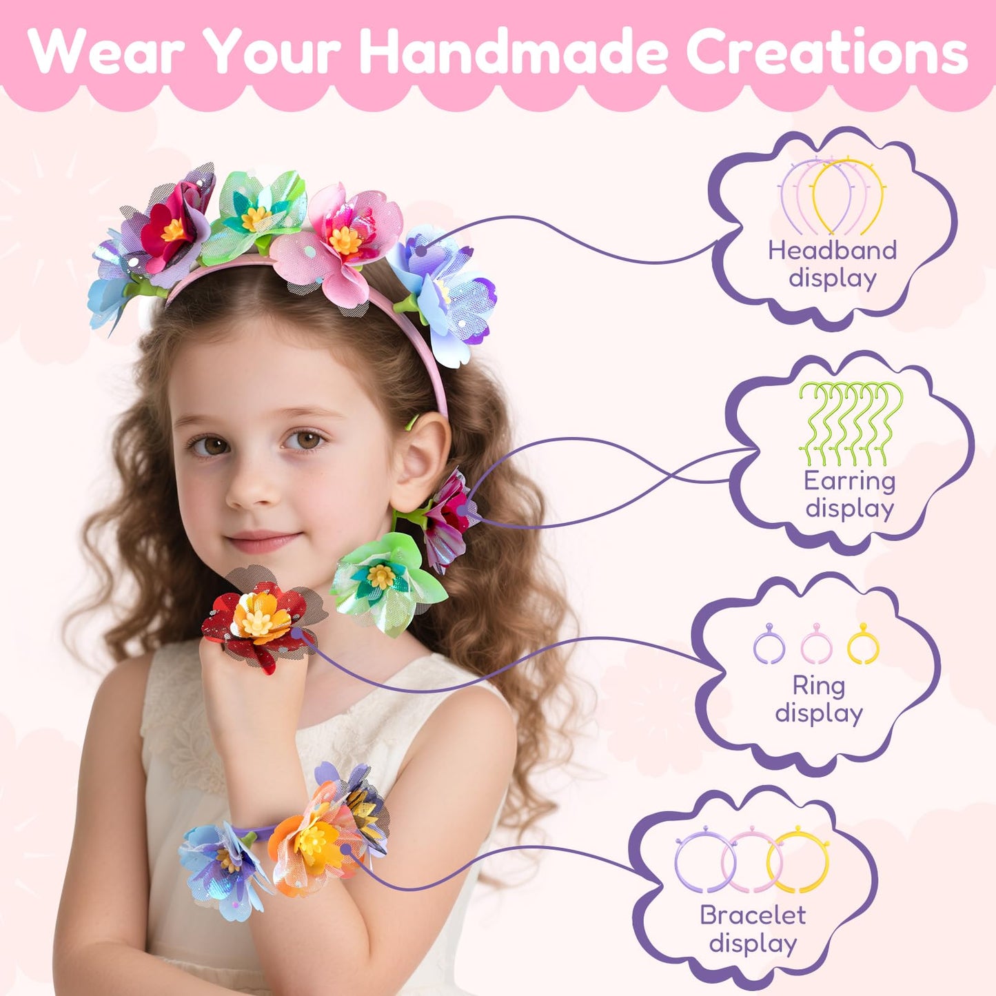 Fabric Flower Bouquets Toys DIY Flower Press Kit Arts and Crafts for Kids Ages 4-8 6-8 8-12 Girls, Creative Flower Bouquet Making Set Craft Supplies Gifts for 7 Year Old Girl Birthday Christmas