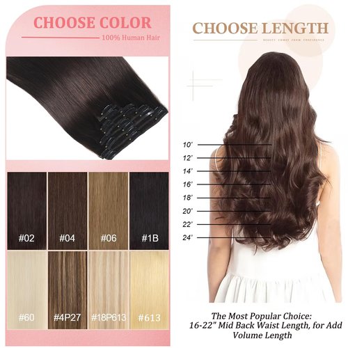 Clip in Hair Extensions Real Human Hair Clip in Extensions for Women Seamless Balayage Dark Brown to Chestnut Brown Straight Remy 100% Human Clips ins Extension 8pcs Double Weft 20 inch 3.7oz/105g