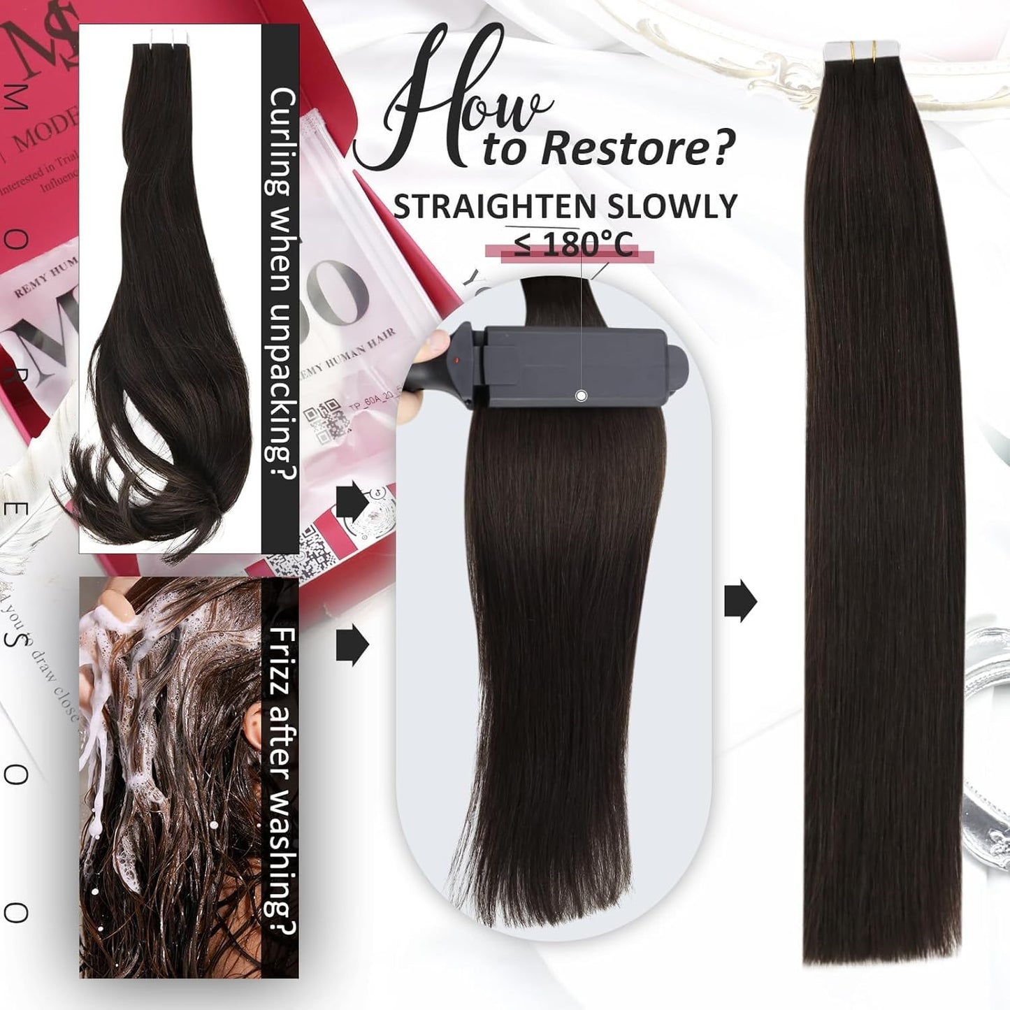 Moresoo 40 Pcs Human Hair Extensions Tape in Brown Tape in Hair Extensions 16 Inch 100g Extensions Real Human Hair Glue in Exten