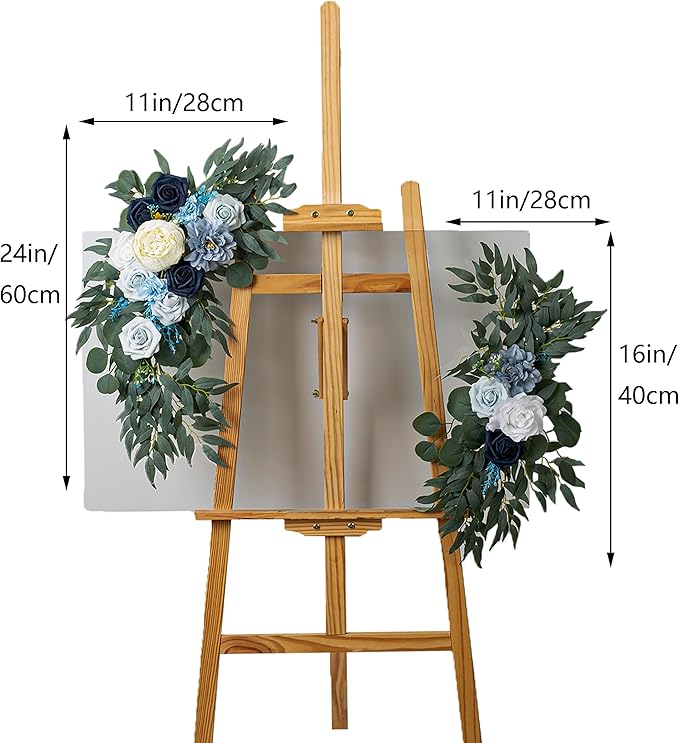 AitnWoy Artificial Wedding Arch Flowers Kit 2 PCS Dust Rose Flowers Silk Peony Floral Swag Welcome Sign for Wedding Ceremony Party Home Garland Decor (Blue)