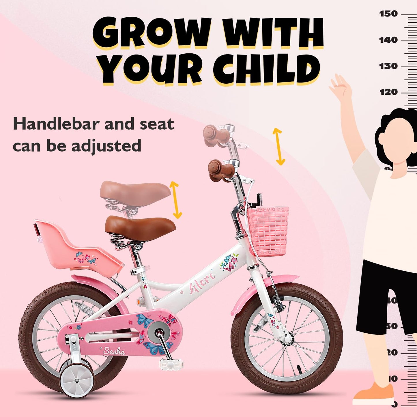 Glerc Sasha Girls Bike, 12 Inch Kids Bicycle for Ages 2-4 Years Old Children, Retro Vintage Style Toddler Bicycle with Doll Bike Seat and Basket, White
