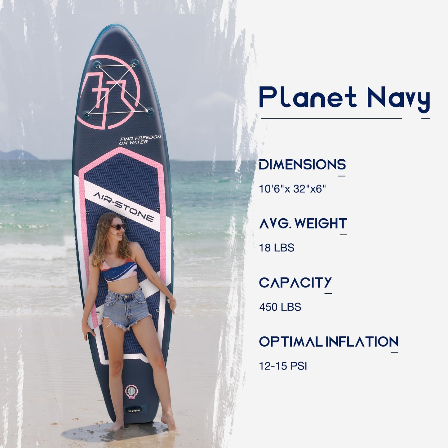 AIR-STONE Inflatable Paddle Board - 10'6" SUP for Adults, Ultra-Stable & Lightweight, All-Around Design for Surfing, Fishing, Yoga, Includes Full Accessories Set-Planet Navy
