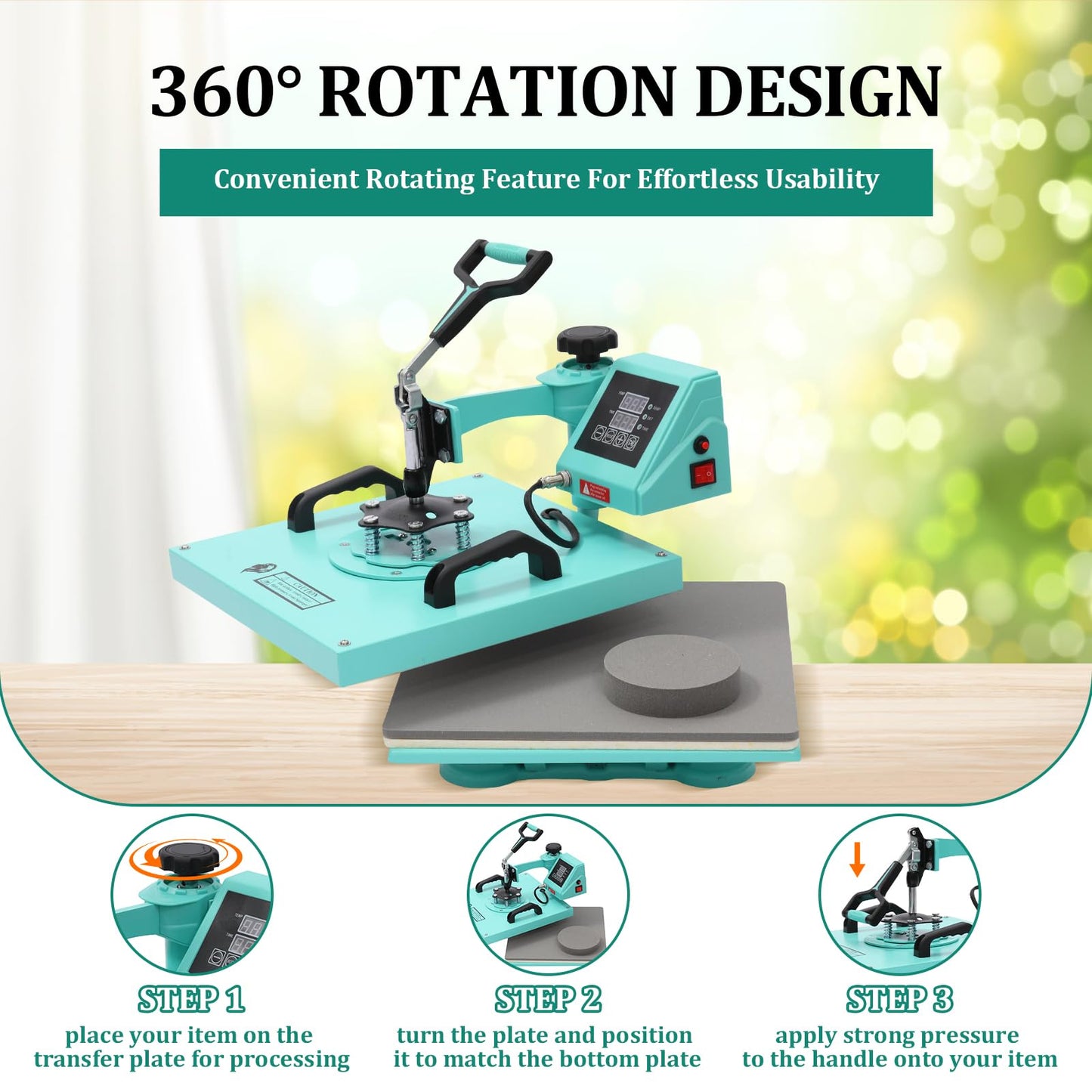GarveeHome 6 in 1 Heat Press Machine, 15x15 inch Sublimation Heat Press, 360° Swing Away Digital Heat Transfer Multifunction Heat Transfer Sublimation Combo for T-Shirt, Cap, Mug, Plate, Pillow, Bag