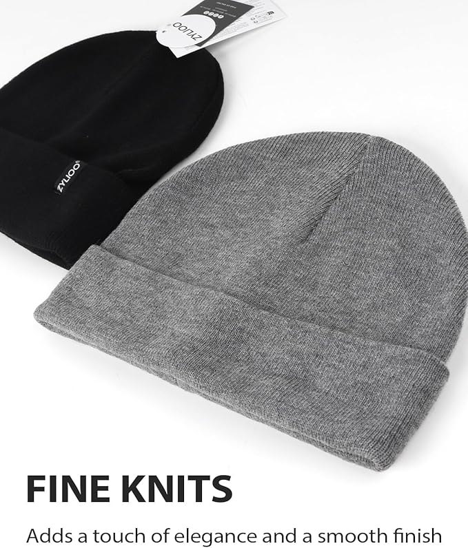 Zylioo Oversize Beanie Hats, XXL Big Size Ribbed Knit Cuffed Winter Hat for Cold Weather, Warm Skull Watch Cap