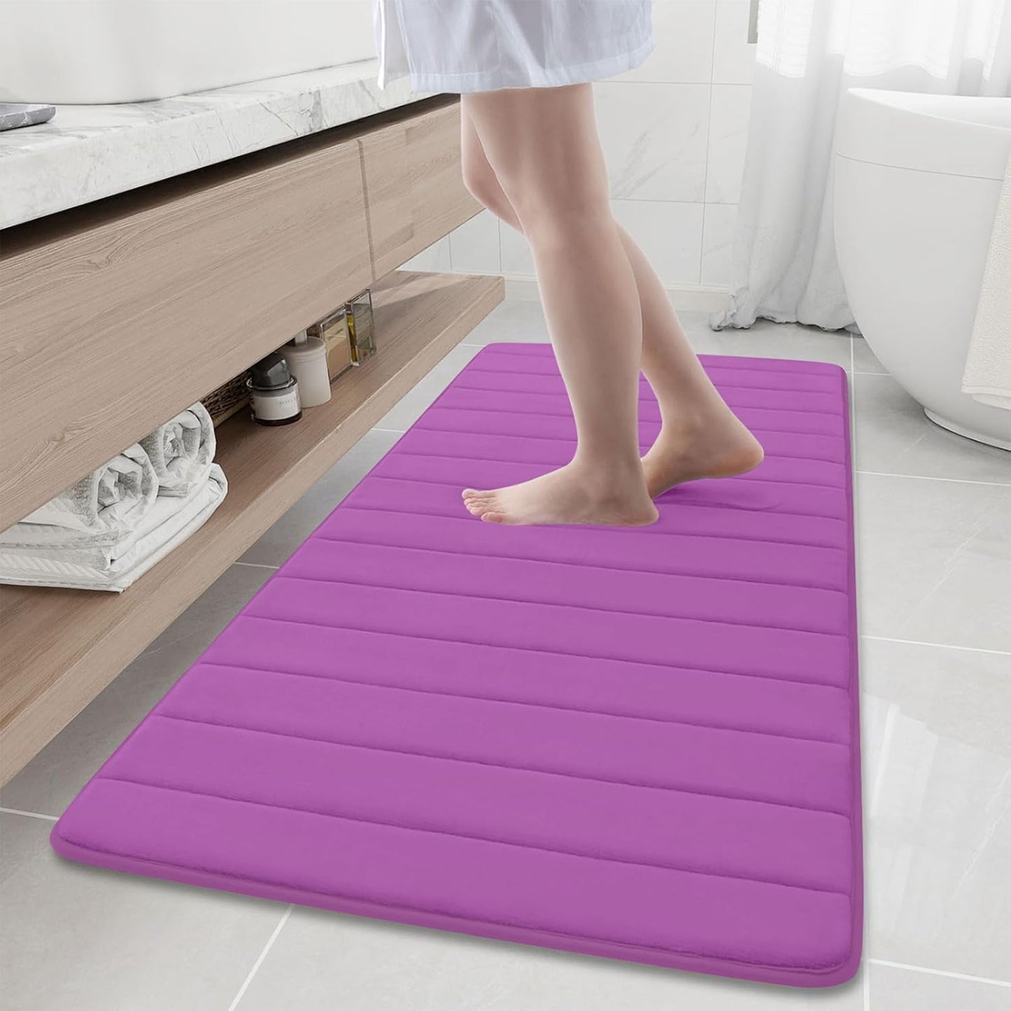 Buganda Memory Foam Bath Mat, 60" x 24", Ultra Soft and Non-Slip Bathroom Rugs, Water Absorbent and Machine Washable Bath Rug Runner for Bathroom, Shower, and Tub, Violet