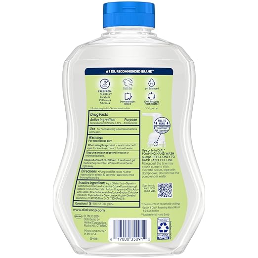 Dial Antibacterial Defense Foaming Hand Soap + Aloe, Soothing White Tea, 30 Fl Oz Hand Soap Refill (Pack of 4), Dermatologist-Tested, Gentle on Skin