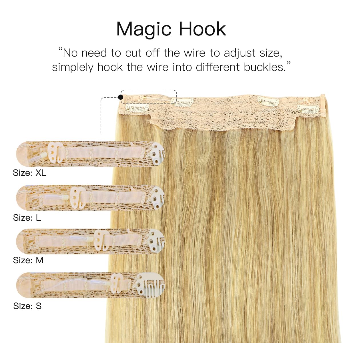 HOTBANANA Wire Hair Extensions, 18 inch 95g Light Blonde Highlighted Golden Blonde Fish Line Real Human Hair Straight Invisible