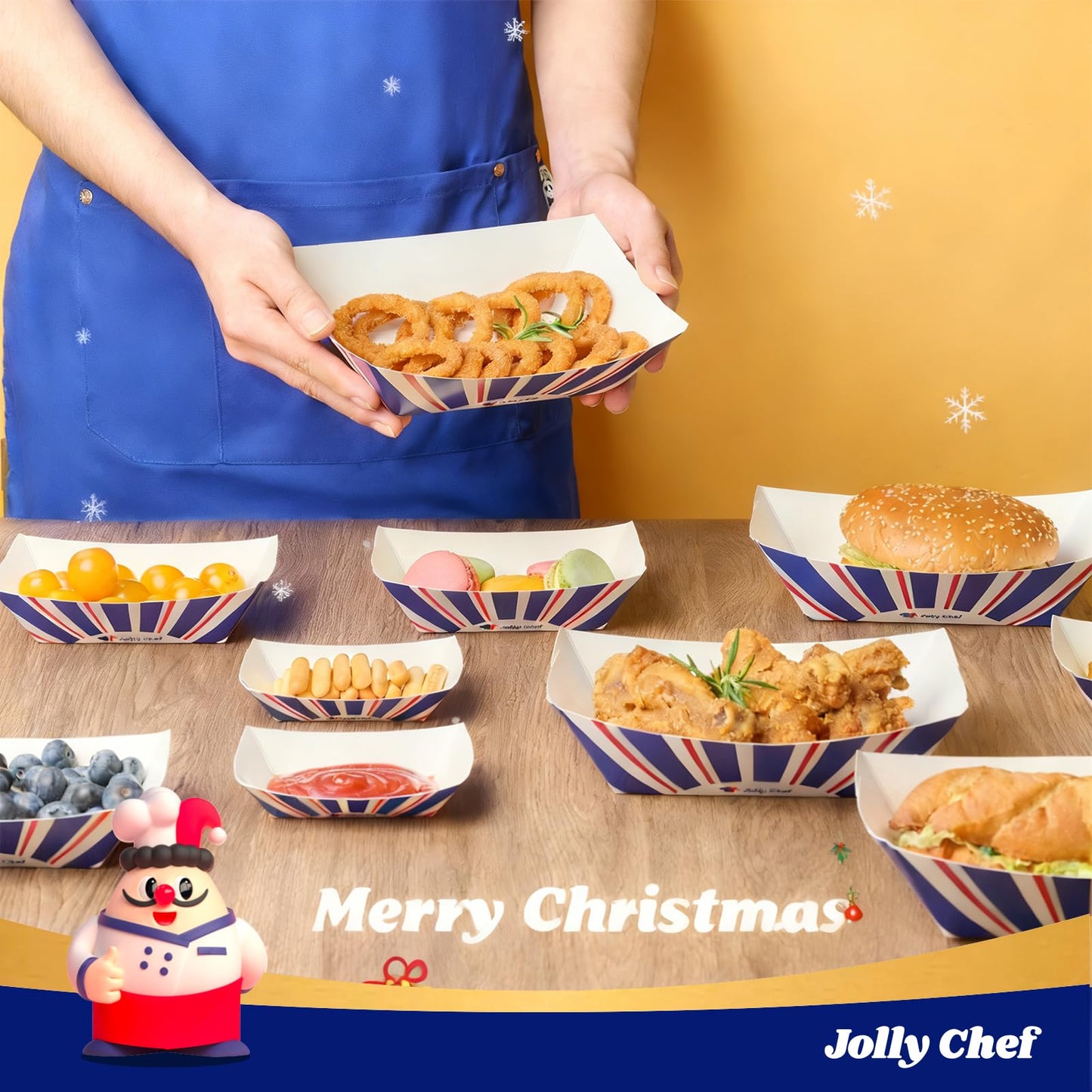 JOLLY CHEF Disposable Paper Food Trays, 250 Count - 3lb Serving Boats for Gameday,Paper Food Boats for Hot Dogs, Fries & Party Snacks