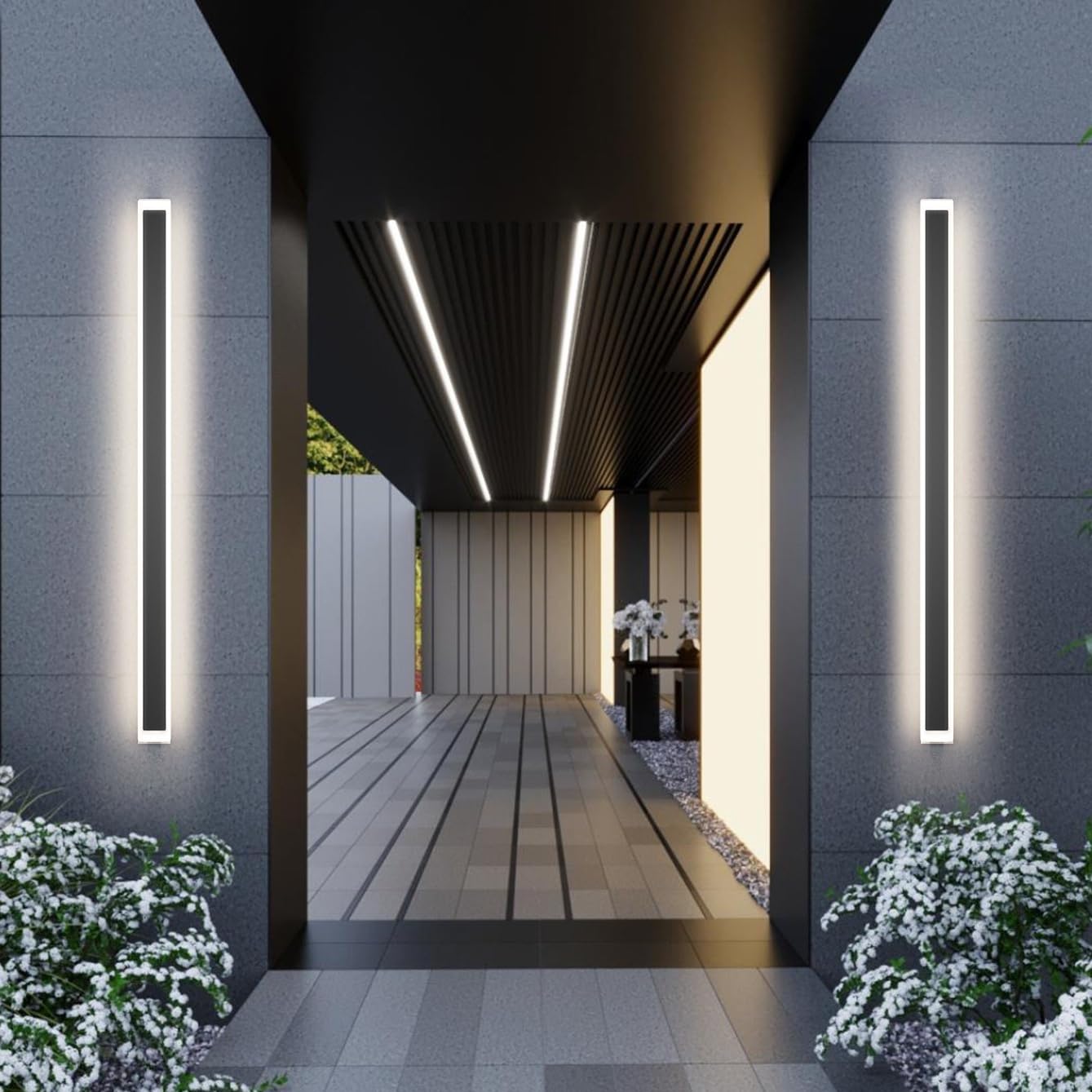 Coinmit Long Outdoor Wall Light 47.2In 4000K,Modern Black Exterior Wall Mount Outdoor Lighting IP65 Waterproof for Porch Courtyard,1Pack