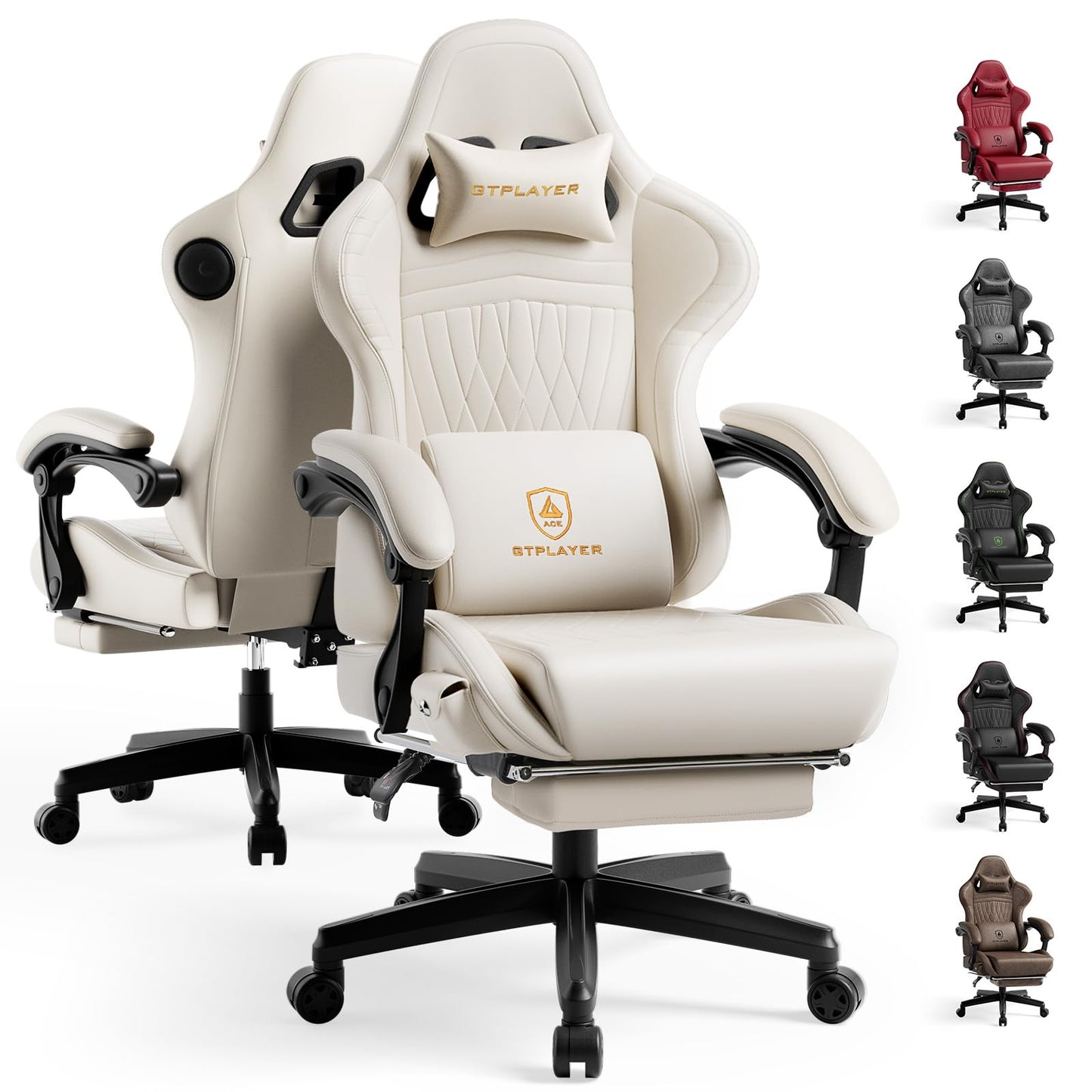 GTPLAYER ACE-PRO Music Gaming Chairs – Built-in Speakers, App Support & Bluetooth Control, Footrest & Pocket, Gamer Chair for Adults, Ivory