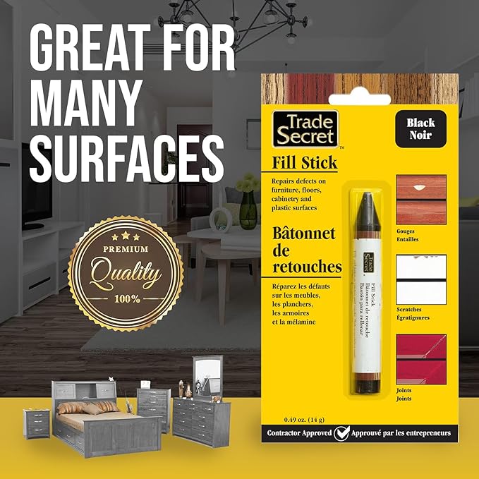 Wood Scratch Repair Fill Stick for Black Surfaces, Great for Touch-Ups and Repairs on Hardwoods Floors, Furniture, Cabinets and Plastic Surfaces.