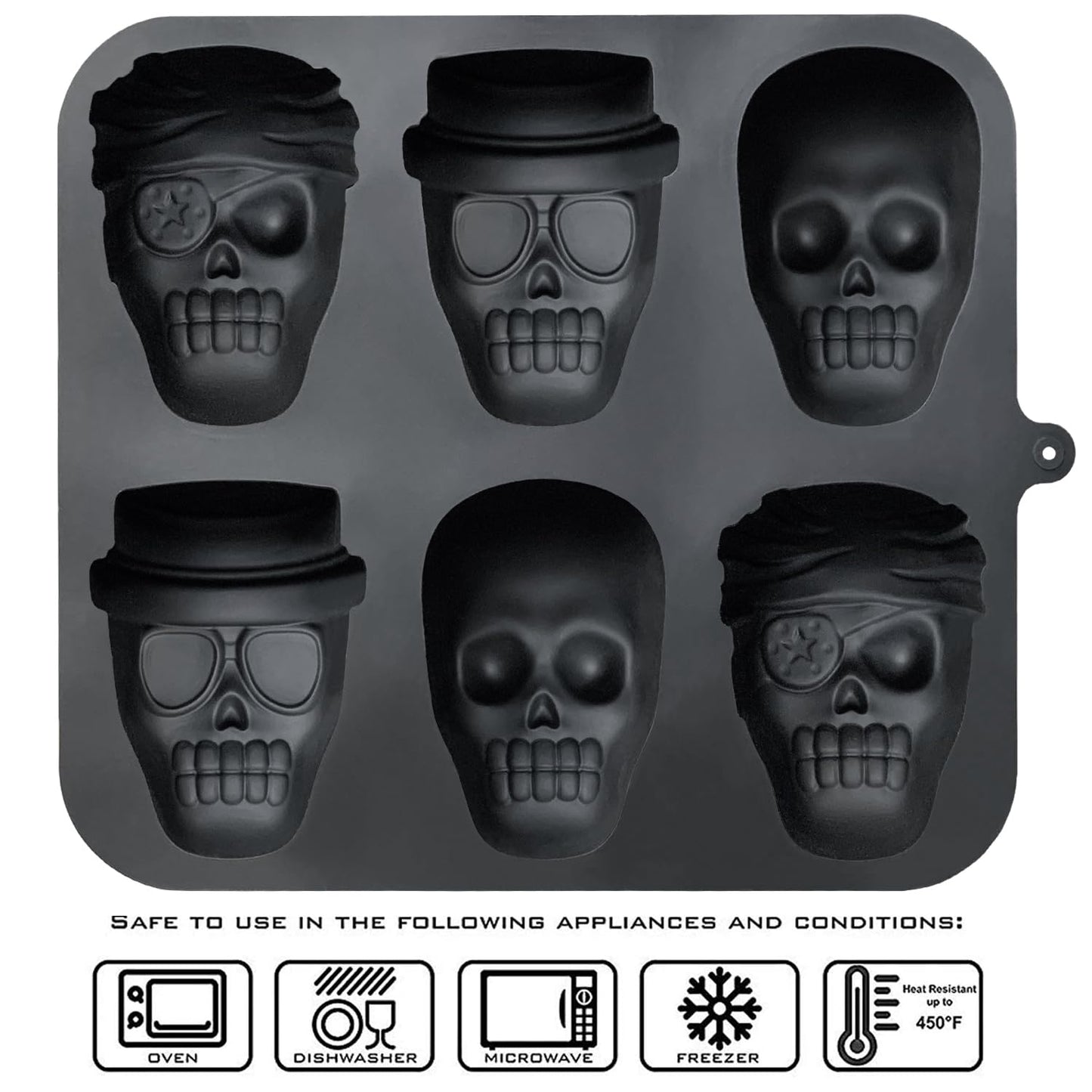JETKONG Skull Cake Pan Silicone Skull Cakelet Mold Skull Pirate Cake Tin Baking Pan (Black)