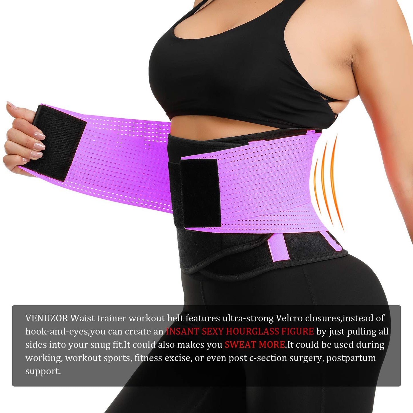 VENUZOR Waist Trainer Belt for Women - Waist Cincher Trimmer - Slimming Body Shaper Belt - Sport Girdle Belt (UP Graded)(Purple,2XL)