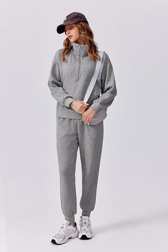 PINSPARK 2 Piece Sets for Women 2025 Fall Travel Outfits Long Sleeve Tracksuit Joggers Sets Half Zip Sweatsuit Matching Set