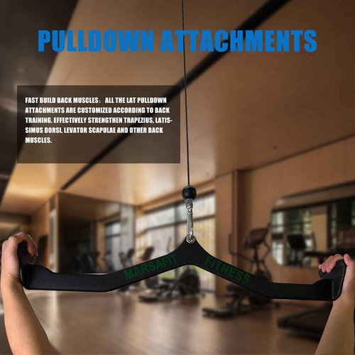 MARSAFIT LAT Pull Down Bar Press Down Exercises Home Gym Fitness Rowing T-bar V-bar Pulley Cable Machine Attachments, Bicep Curl Tricep LAT pulldown Bar Back Strength Training Handle Grips (Model 1)
