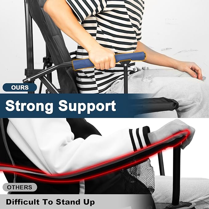 Romswi Oversized Camping Chairs 2 Pack with Hard Armrest Chair,Heavy Duty Supports 500LBS,Folding Chairs with Cup Holder for Outdoor,Beach,Garden,Fishing