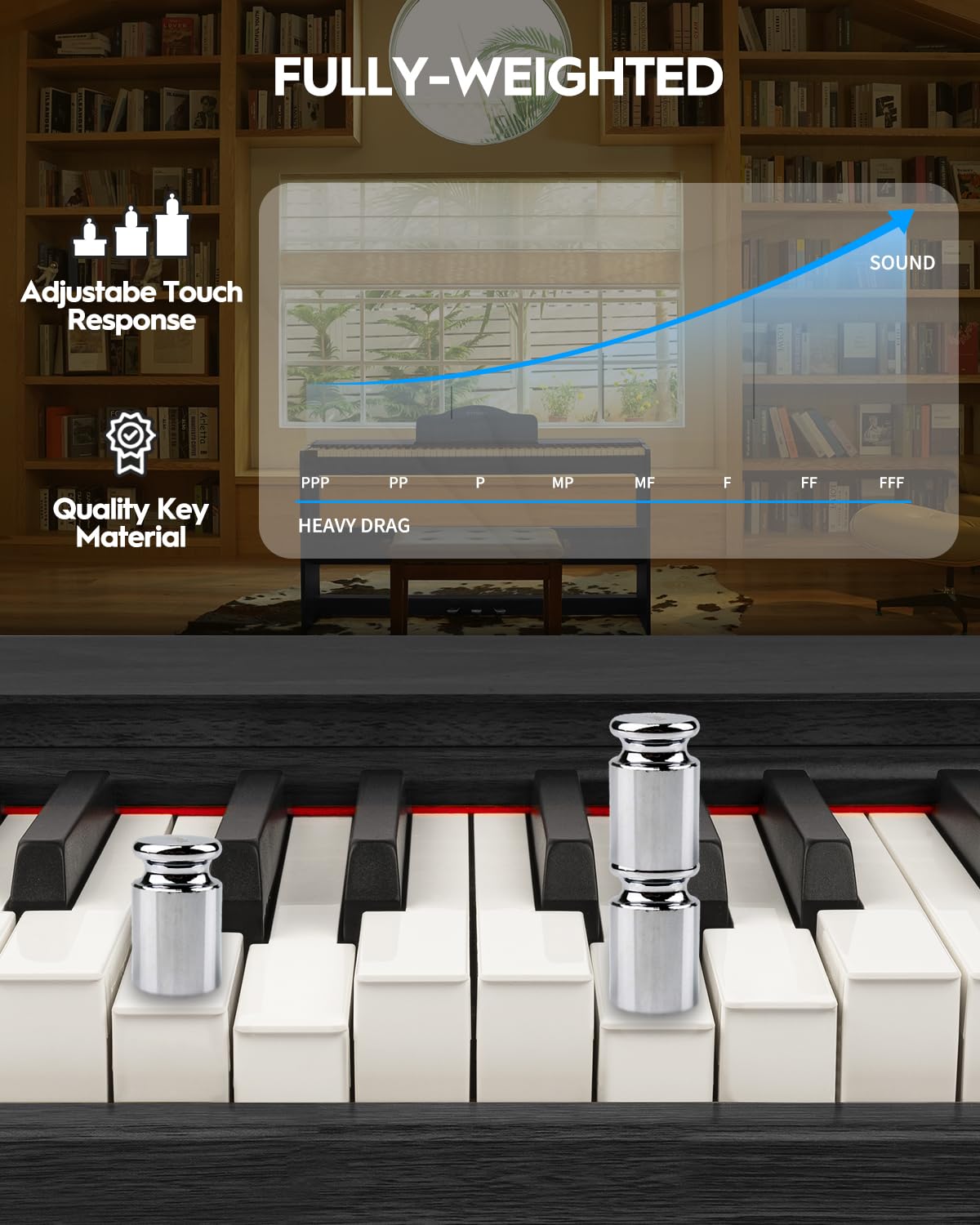 STRICH Digital Piano 88 Keys, Hammer-Action Weighted Keyboard, Full size Electric Piano Keyboard with Furniture Stand, 25Wx2 Speakers, Supports USB-MIDI/Wireless Connect, SDP-300W (Color Black)