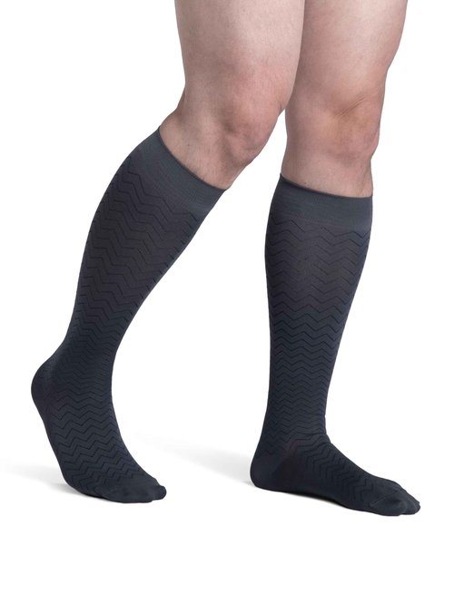 Sigvaris Men’s Style Microfiber Patterns 830 Closed Toe Calf-High Socks 20-30mmHg - Graphit - Chevron Medium Short