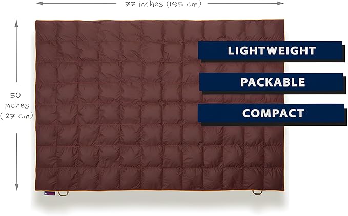 Get Out Gear Down Camping Blanket - Puffy, Packable, Lightweight and Warm | Ideal for Outdoors, Travel, Stadium, Festivals, Beach, Hammock | 650 Fill Power Water-Resistant Backpacking Quilt